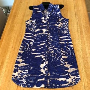 Inc Blue Print Sleeveless Dress Sz L